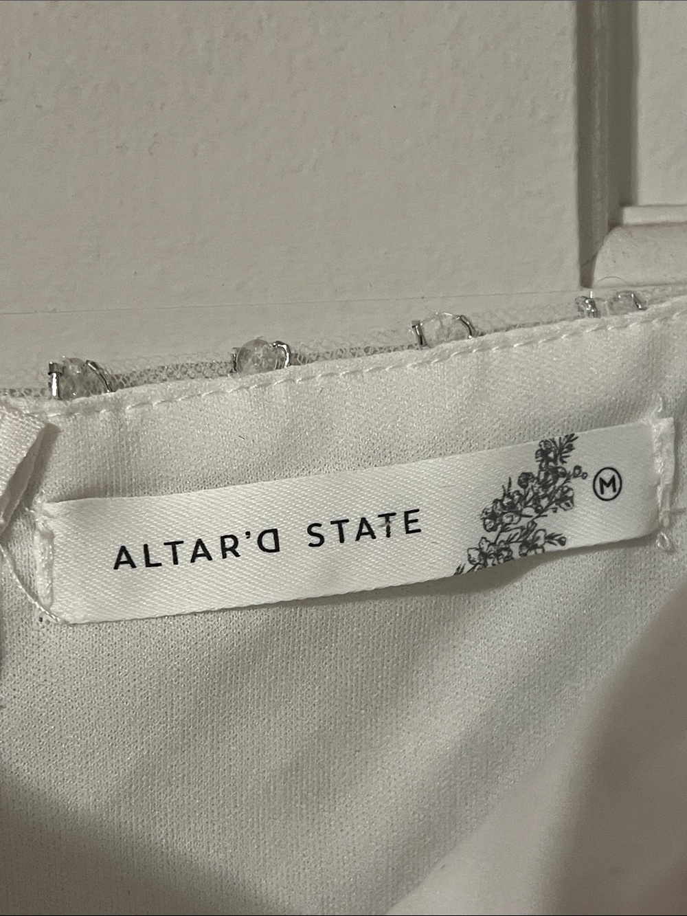 Altar'd State Mateo Fit Flare Mini White Beaded Square Neck Sheath Dress Medium - Picture 6 of 9